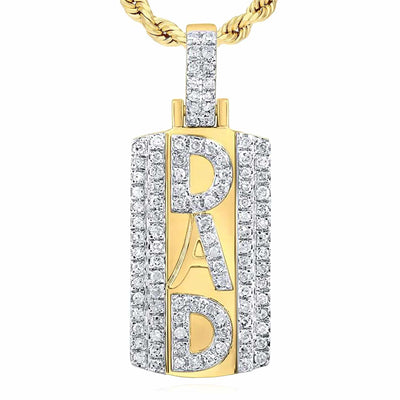 0.32CTW Natural Diamond 10K Yellow Gold DAD Dog Tag Pendant 0.9" - WJD Exclusives