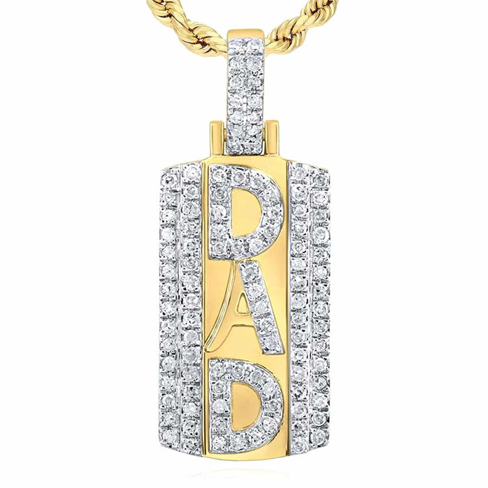 0.32CTW Natural Diamond 10K Yellow Gold DAD Dog Tag Pendant 0.9" - WJD Exclusives
