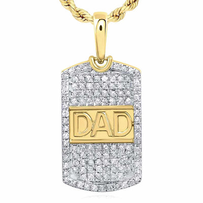 0.35CTW Natural Diamond 10K Gold DAD Dog Tag Pendant 0.9" - WJD Exclusives