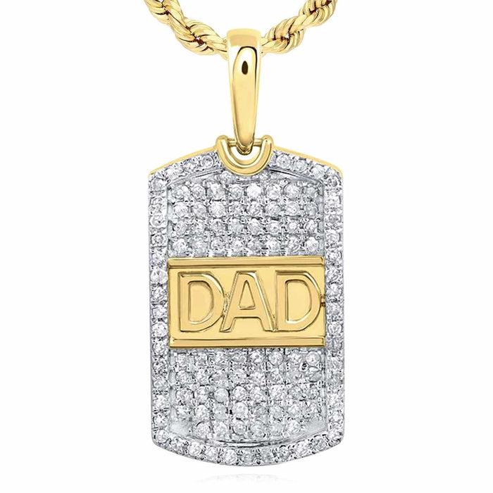 0.35CTW Natural Diamond 10K Gold DAD Dog Tag Pendant 0.9" - WJD Exclusives
