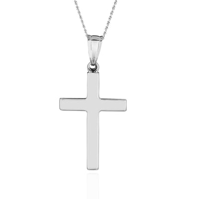 14K White Gold Religious Cross Pendant 1.2"