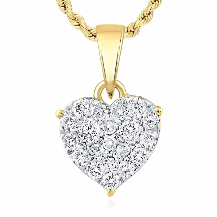 0.16CTW - 0.25CTW Natural Diamond 10K Gold Yellow White Rose Cluster Heart Pendant - WJD Exclusives