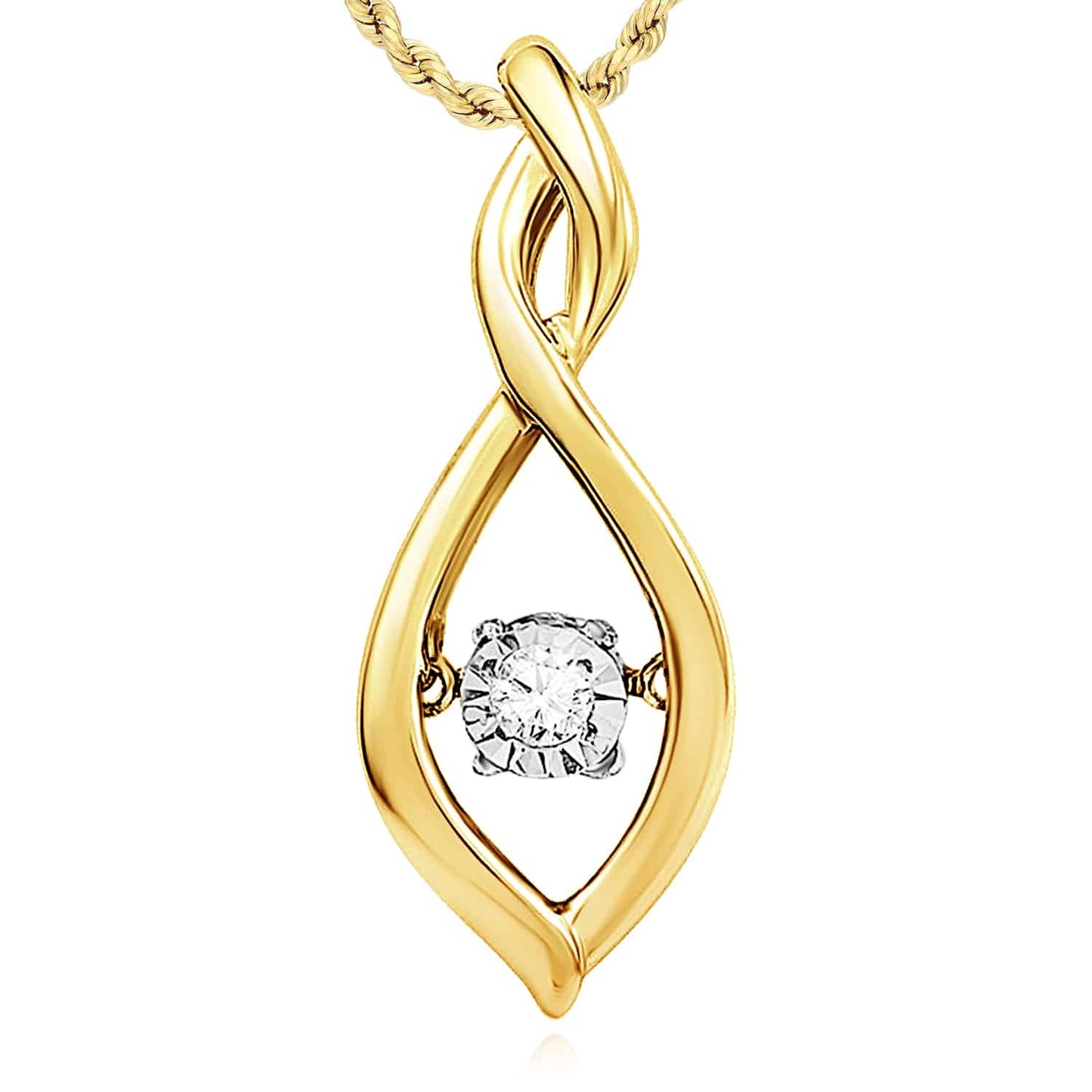 Real Diamond Sterling Silver Yellow White Teardrop Infinity Pendant 0.9"