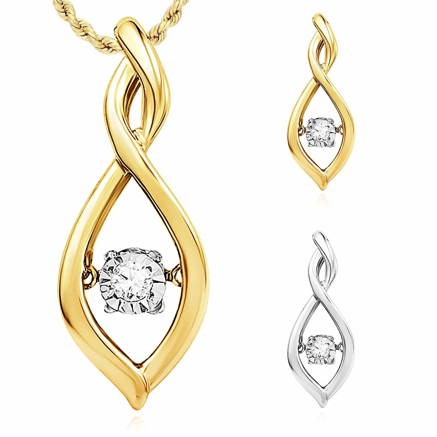 Real Diamond Sterling Silver Yellow White Teardrop Infinity Pendant 0.9"