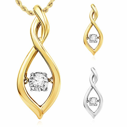 Real Diamond Sterling Silver Yellow White Teardrop Infinity Pendant 0.9"