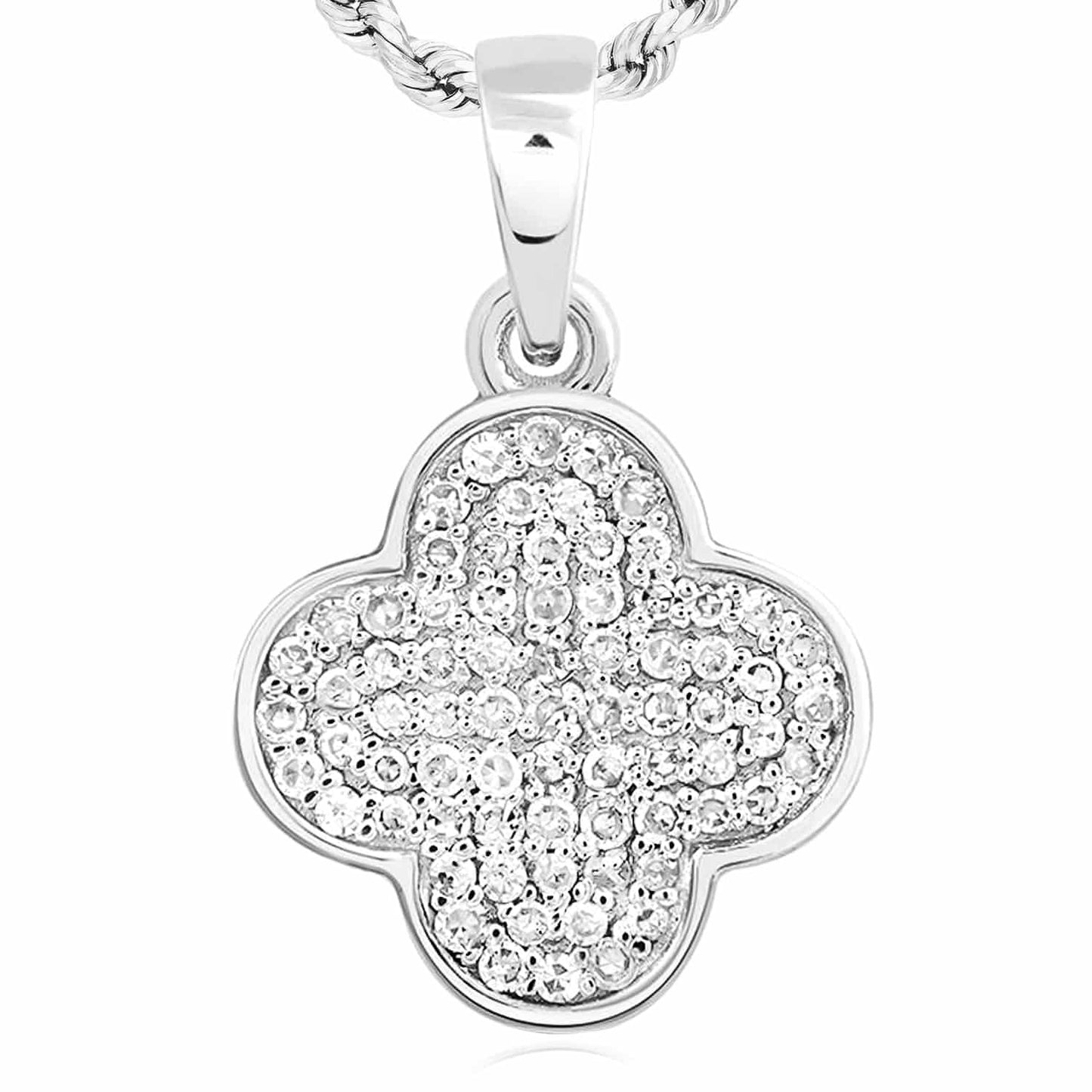 0.20CTW Real Diamond 10K Real Gold White Clover Leaf Pendant 0.4"
