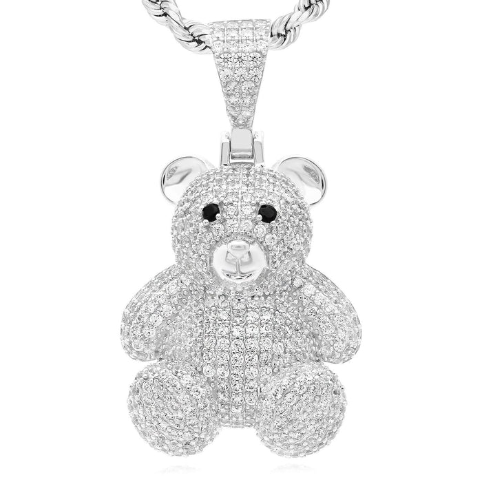 Sterling Silver 4.20CTW CZ Yellow White Pave Bear Pendant 1.6" - WJD Exclusives