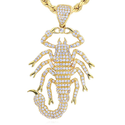 14K Gold CZ Scorpion Pendant 2.1" - WJD Exclusives