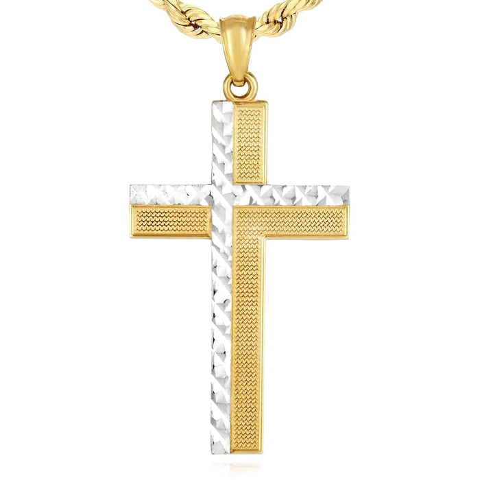 14K Gold Two - Tone Yellow White Cross Pendant 1.4" - WJD Exclusives
