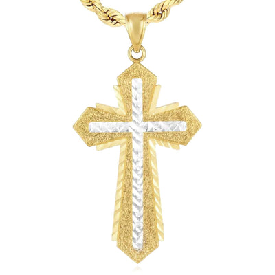 14K Gold Two - Tone Yellow White Three - Layer Cross Pendant 1.6" - WJD Exclusives