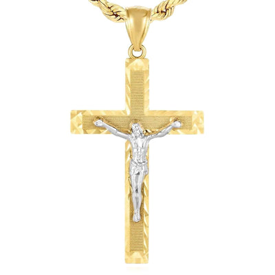 14K Gold Two - Tone Yellow White Jesus Crucifix Cross Pendant 2" - WJD Exclusives