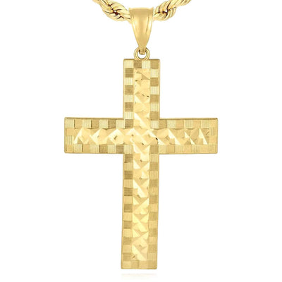 14K Gold Diamond - Cut Cross Pendant 2.3" - WJD Exclusives