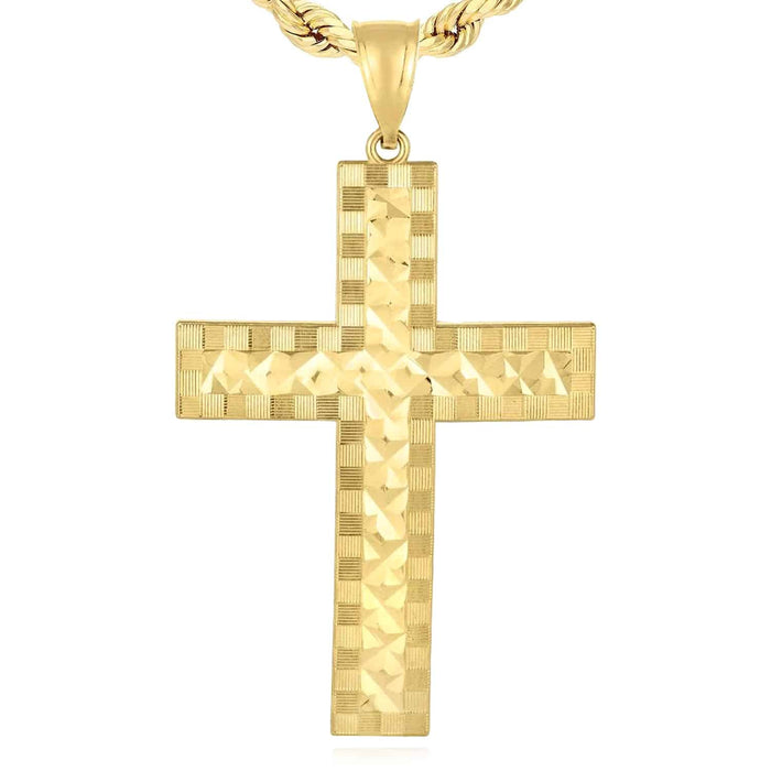 14K Gold Diamond - Cut Cross Pendant 2.3" - WJD Exclusives