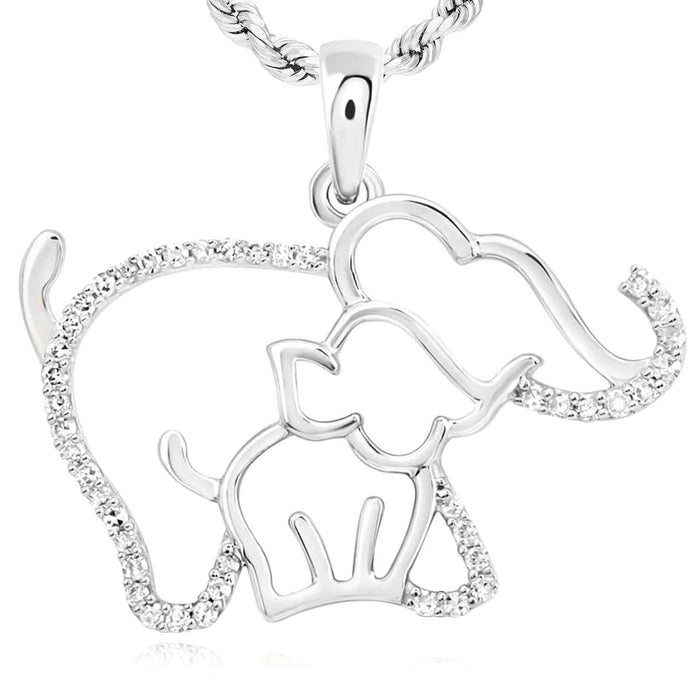 0.12CTW Natural Diamond 10K Gold Yellow White Mother Baby Elephant Pendant 0.8" - WJD Exclusives