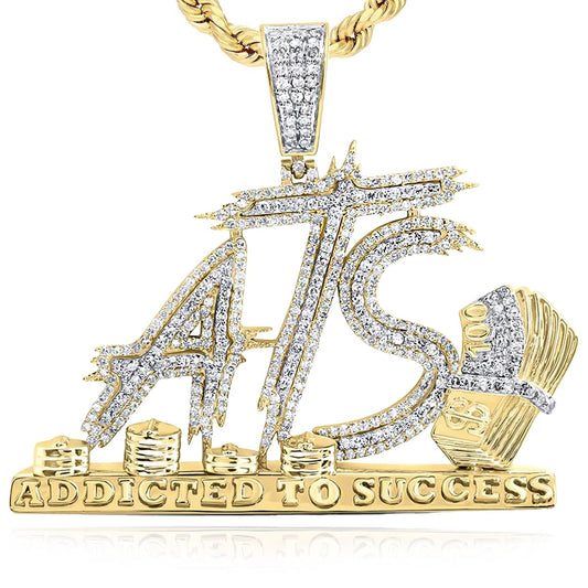 1.35CTW Real Diamond 10K Yellow Gold Cash Addicted to Success Pendant 1.7"