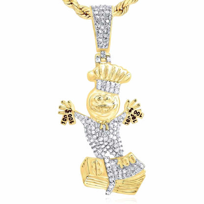 0.35CTW Real Diamond 10K Yellow Gold Chef Cash Dollar Bills Pendant 1.6"