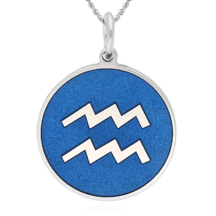 Sterling Silver Round Blue Zodiac Signs Pendant 0.7" - WJD Exclusives