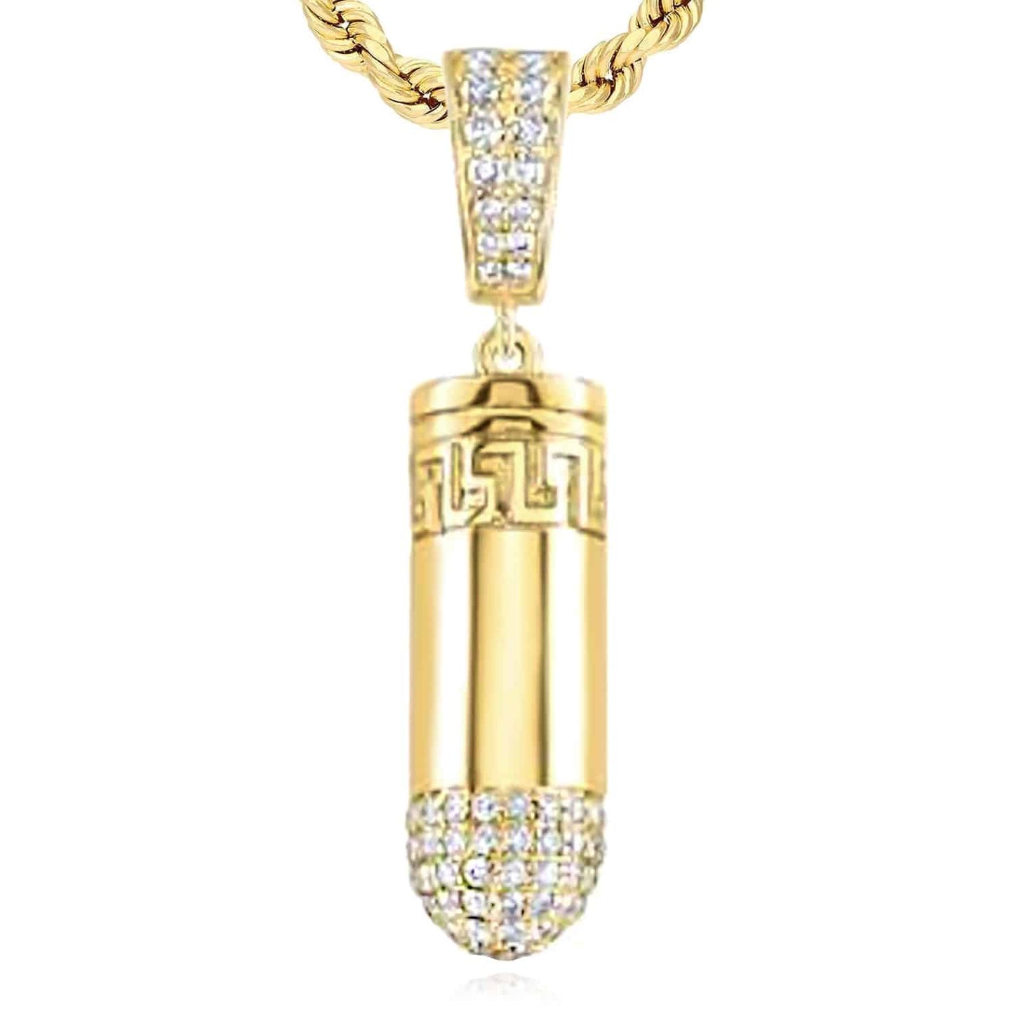 0.60CTW Real Diamond 10K Yellow Gold Bullet Pendant 1.4"