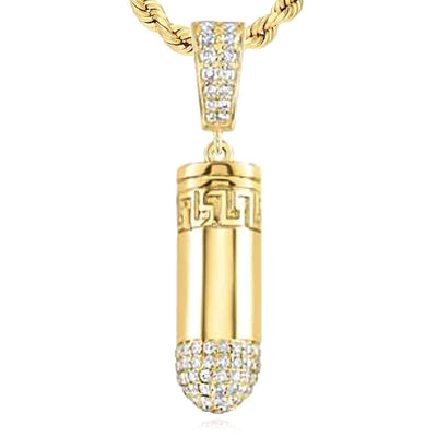 0.60CTW Natural Diamond 10K Yellow Gold Bullet Pendant 1.4" - WJD Exclusives