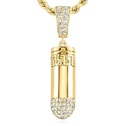 0.60CTW Real Diamond 10K Yellow Gold Bullet Pendant 1.4"