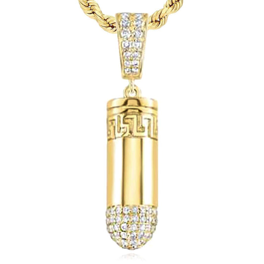 0.60CTW Real Diamond 10K Yellow Gold Bullet Pendant 1.4"