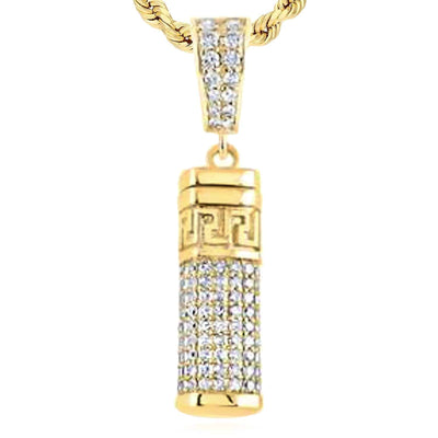 1CTW Natural Diamond 10K Yellow Gold Column Pendant 1.4" - WJD Exclusives