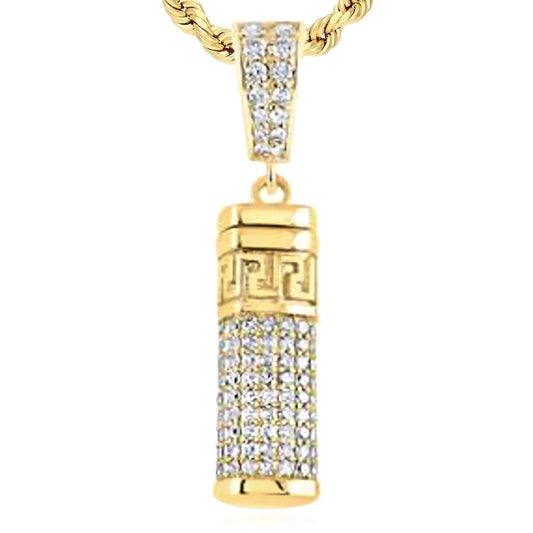 1CTW Real Diamond 10K Yellow Gold Column Pendant 1.4"