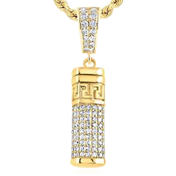 1CTW Natural Diamond 10K Yellow Gold Column Pendant 1.4" - WJD Exclusives