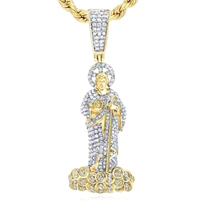 1.20CTW Real Diamond 10K Yellow Gold St. Jude Diamond Pendant 2.1"