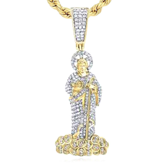 1.20CTW Real Diamond 10K Yellow Gold St. Jude Diamond Pendant 2.1"