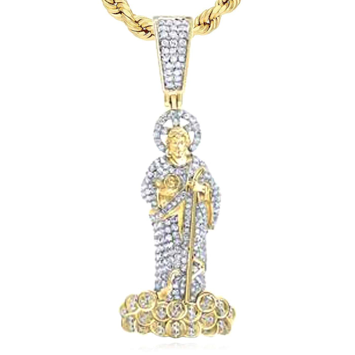 1.20CTW Natural Diamond 10K Yellow Gold St. Jude Diamond Pendant 2.1" - WJD Exclusives