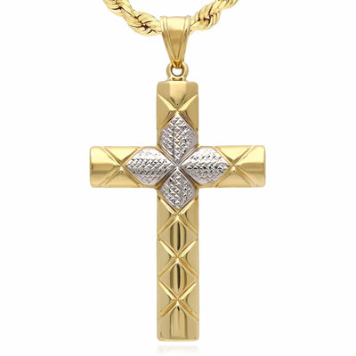 14K White Gold Diamond - Cut Cross Pendant 3.1" - WJD Exclusives