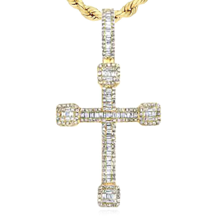 0.85CTW Natural Diamond 10K Yellow Gold Cross Pendant 1.8" - WJD Exclusives