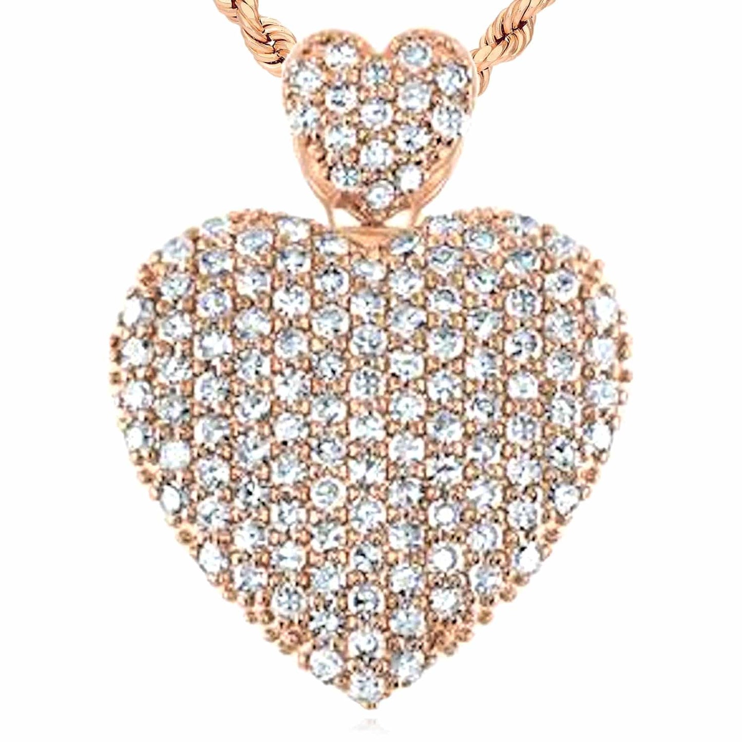 0.75CTW Real Diamond 10K Gold Yellow White Rose Pave Heart Pendant 0.8"
