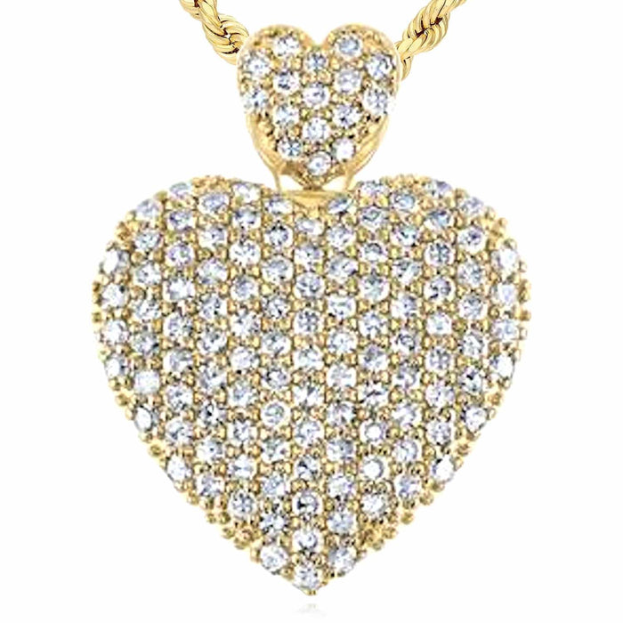 0.75CTW Natural Diamond 10K Gold Yellow White Rose Pave Heart Pendant 0.8" - WJD Exclusives