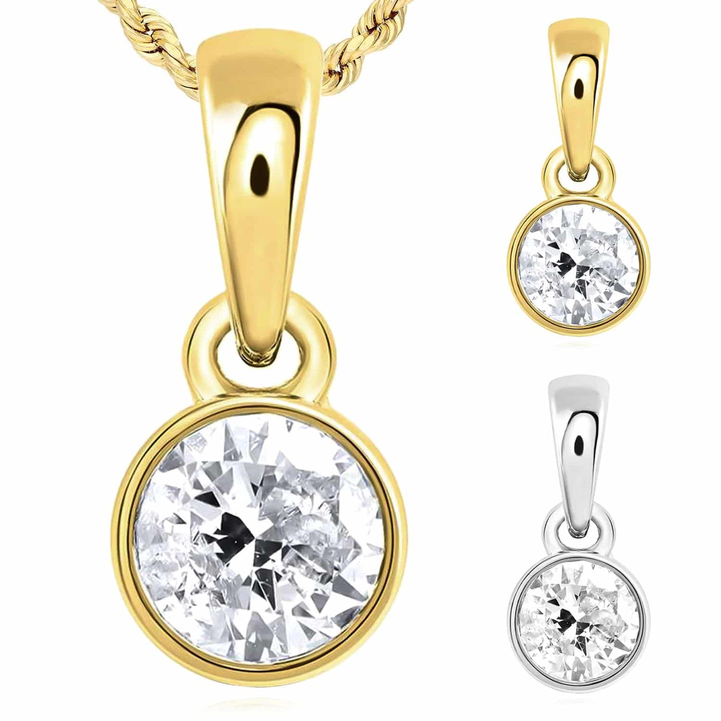 0.25CTW Real Diamond 10K Gold White Yellow Solitaire Diamond Pendant 0.45"