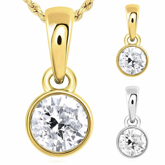0.25CTW Real Diamond 10K Gold White Yellow Solitaire Diamond Pendant 0.45"