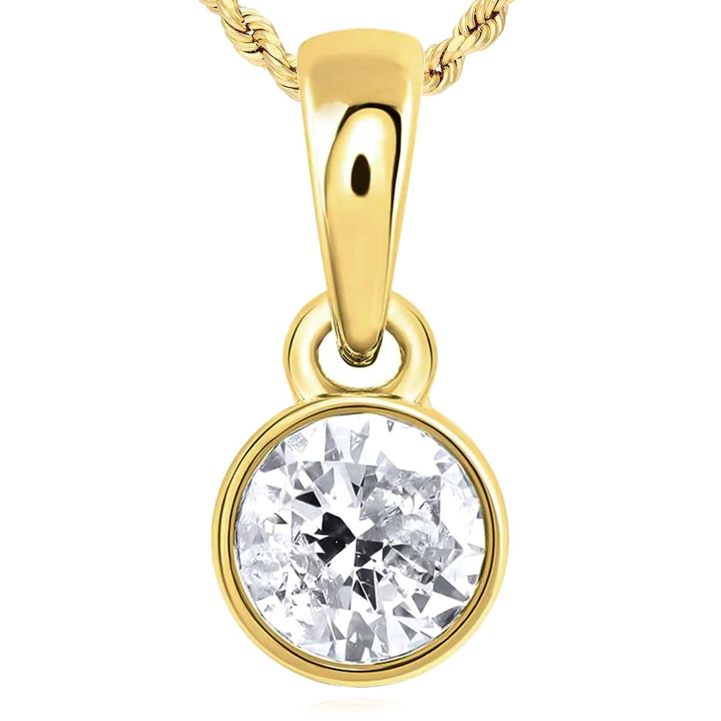 0.25CTW Real Diamond 10K Gold White Yellow Solitaire Diamond Pendant 0.45"