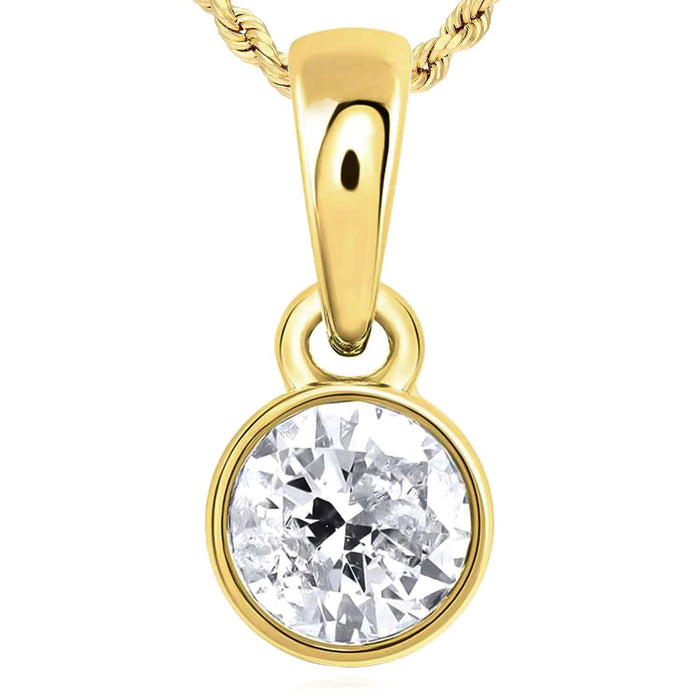 0.25CTW Natural Diamond 10K Gold White Yellow Solitaire Diamond Pendant 0.45" - WJD Exclusives