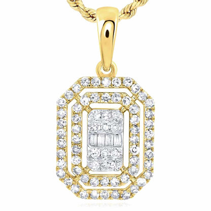 0.35CTW Real Diamond 10K Gold White Yellow Emerald-Cut Pendant