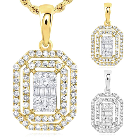 0.35CTW Real Diamond 10K Gold White Yellow Emerald-Cut Pendant