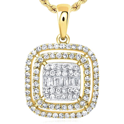 0.50CTW Real Diamond 10K Gold White Yellow Double-Framed Rectangle Pendant