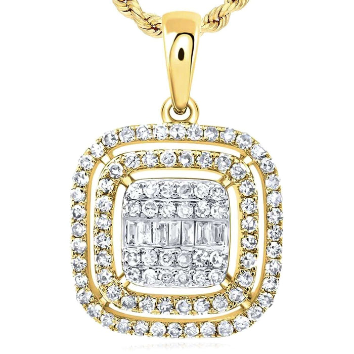 0.50CTW Natural Diamond 10K Gold White Yellow Double - Framed Rectangle Pendant - WJD Exclusives