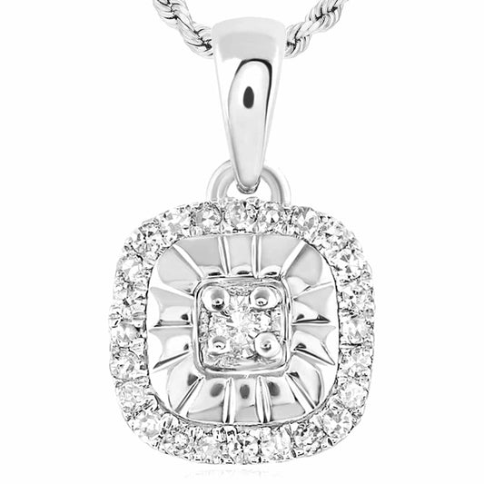 0.13CTW Real Diamond Chic Sterling Silver Cluster Pendant 0.55"