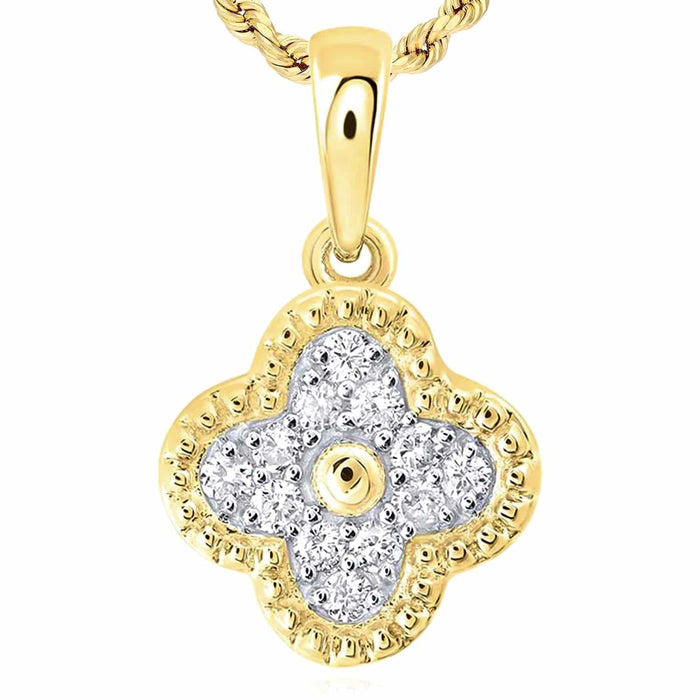 0.20CTW Natural Diamond 10K Gold Yellow White Clover Leaf Pendant 0.65" - WJD Exclusives