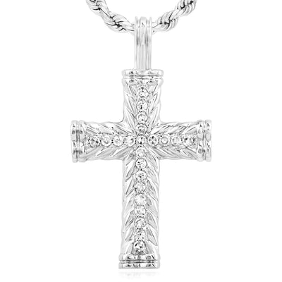 0.10CTW Natural Diamond 10K Gold Yellow White Rose Cross Pendant 1" - WJD Exclusives