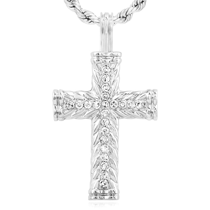 0.10CTW Natural Diamond 10K Gold Yellow White Rose Cross Pendant 1" - WJD Exclusives