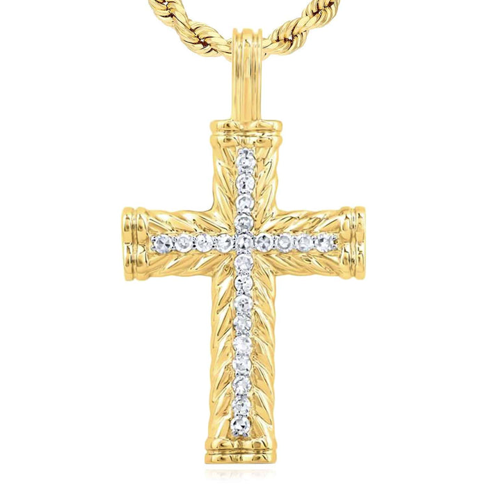 0.10CTW Natural Diamond 10K Gold Yellow White Rose Cross Pendant 1" - WJD Exclusives