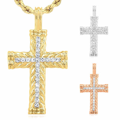 0.10CTW Natural Diamond 10K Gold Yellow White Rose Cross Pendant 1" - WJD Exclusives