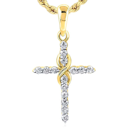 0.16CTW Real Diamond 10K Real Gold White Rose Infinity Cross Pendant 0.85"